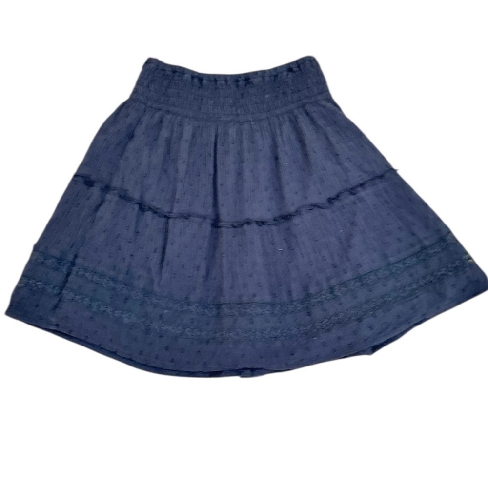 Hollister navy Blue high rise Mini Skirt crochet pull-on lined size small